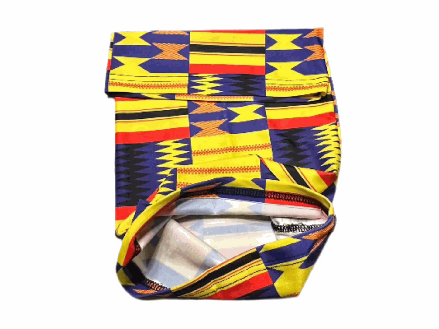 African Buff Scarf yellow colorway worn as neck scarf and headwear